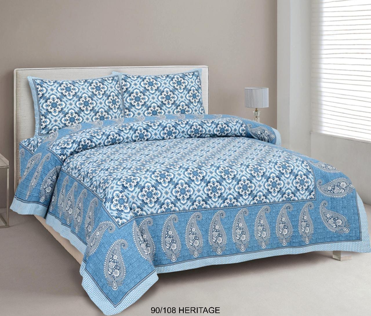 Cotton Viscose Blend Autoloom Bedsheet with 2 Zipper Pillow Covers (90×106 Inches)
