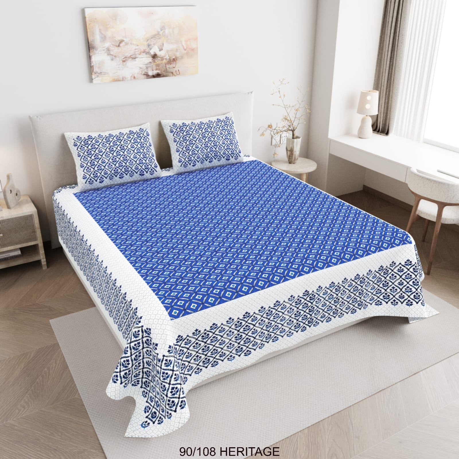 Cotton Viscose Blend Autoloom Bedsheet with 2 Zipper Pillow Covers (90×106 Inches)