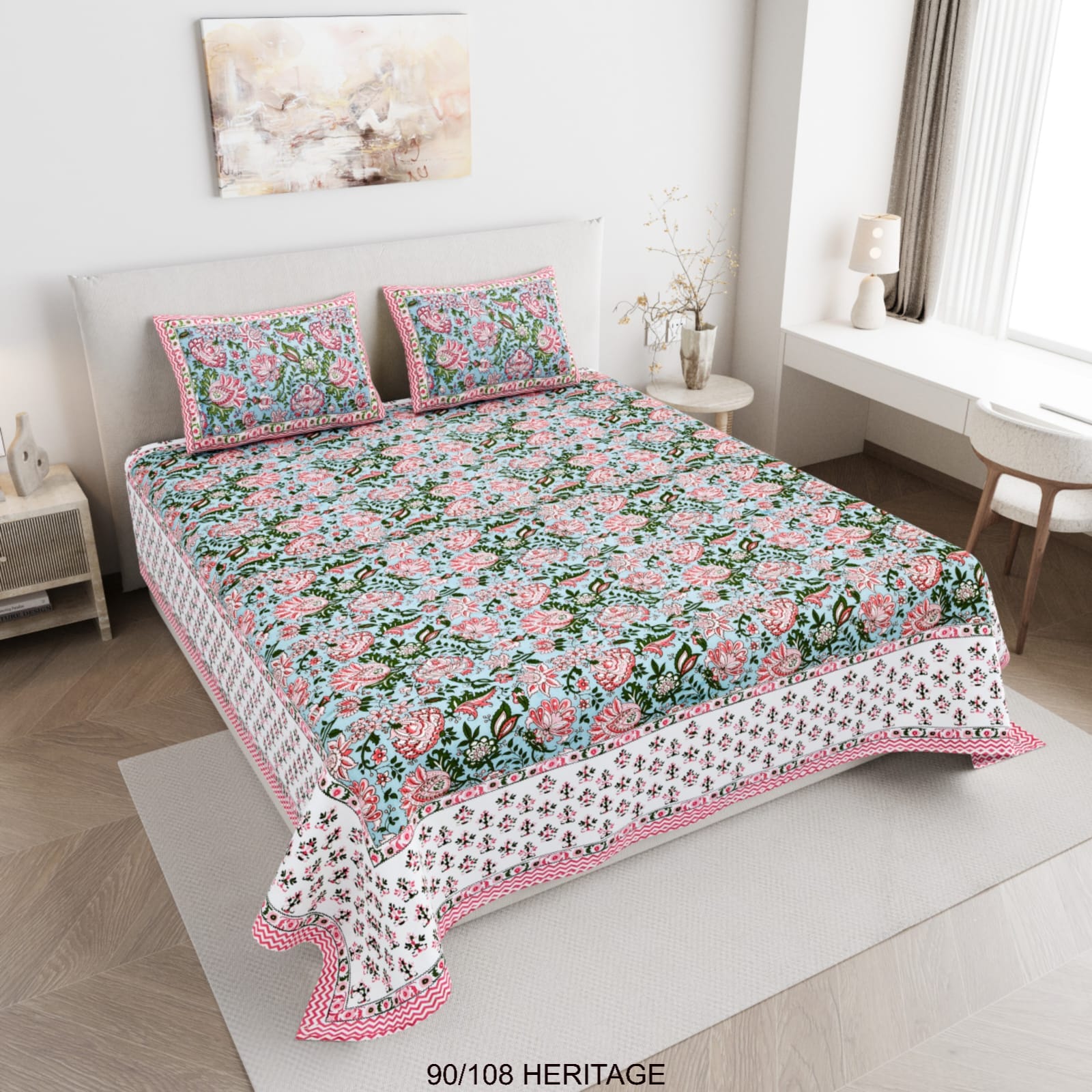 Cotton Viscose Blend Autoloom Bedsheet with 2 Zipper Pillow Covers (90×106 Inches)