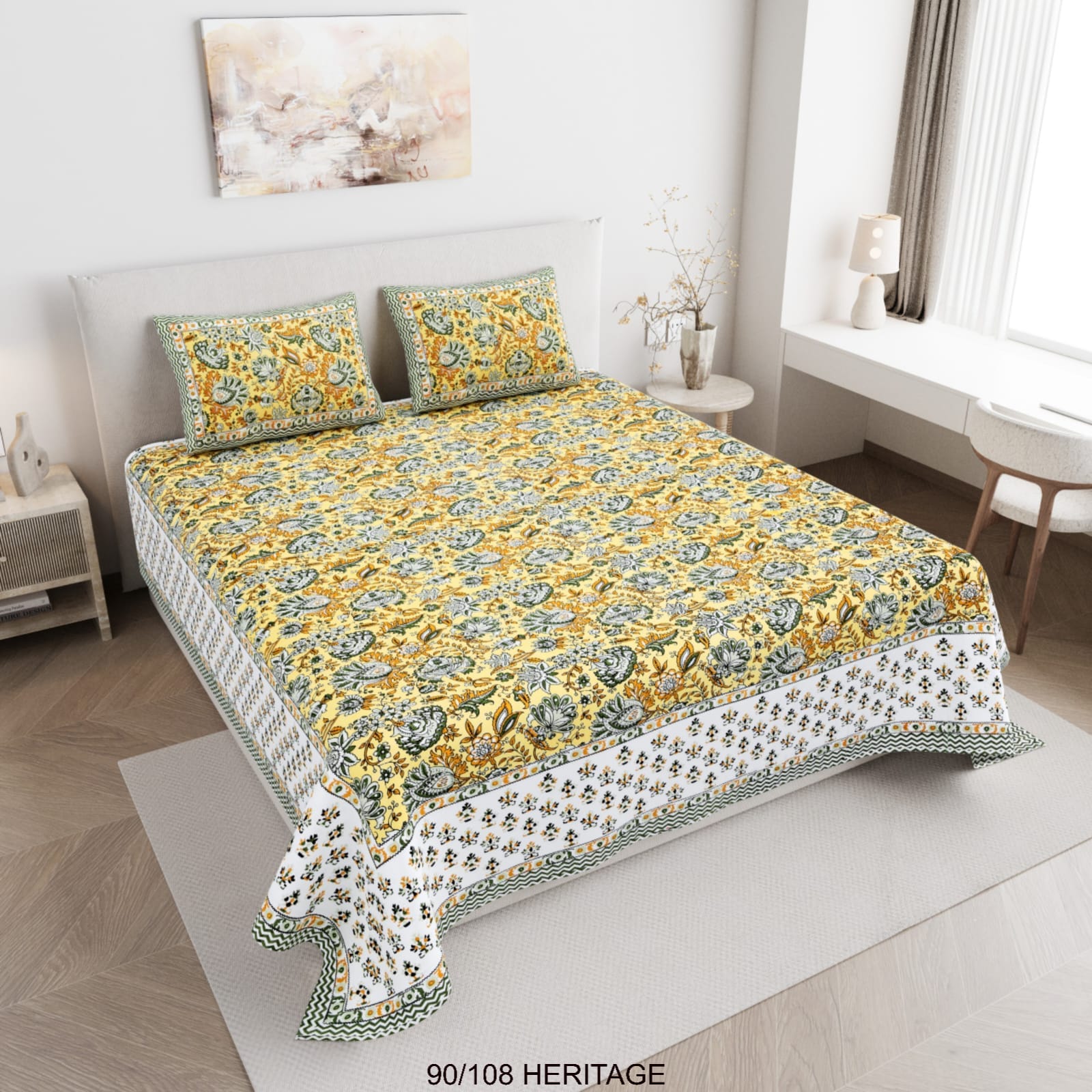 Cotton Viscose Blend Autoloom Bedsheet with 2 Zipper Pillow Covers (90×106 Inches)