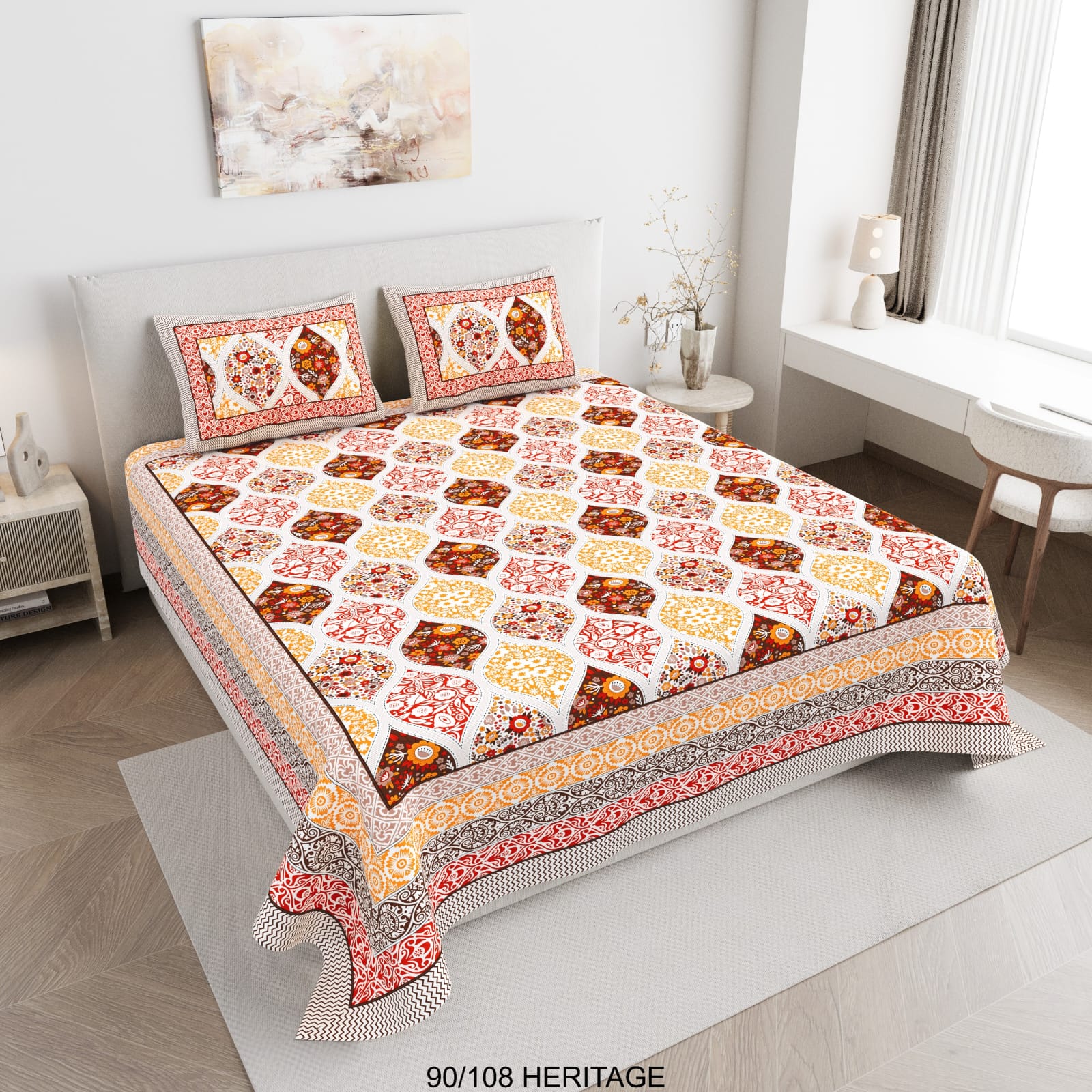 Cotton Viscose Blend Autoloom Bedsheet with 2 Zipper Pillow Covers (90×106 Inches)