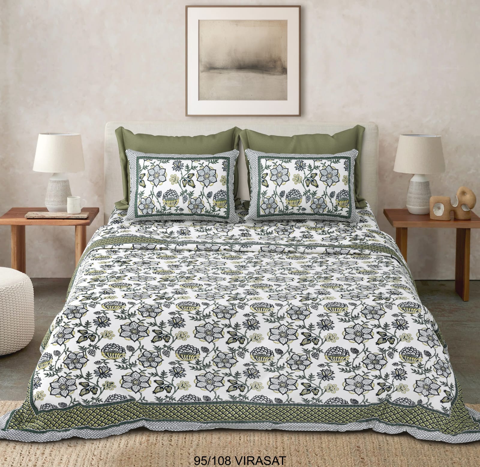 Cotton-Viscose Blend Double Bedsheet with 2 Pillow Covers