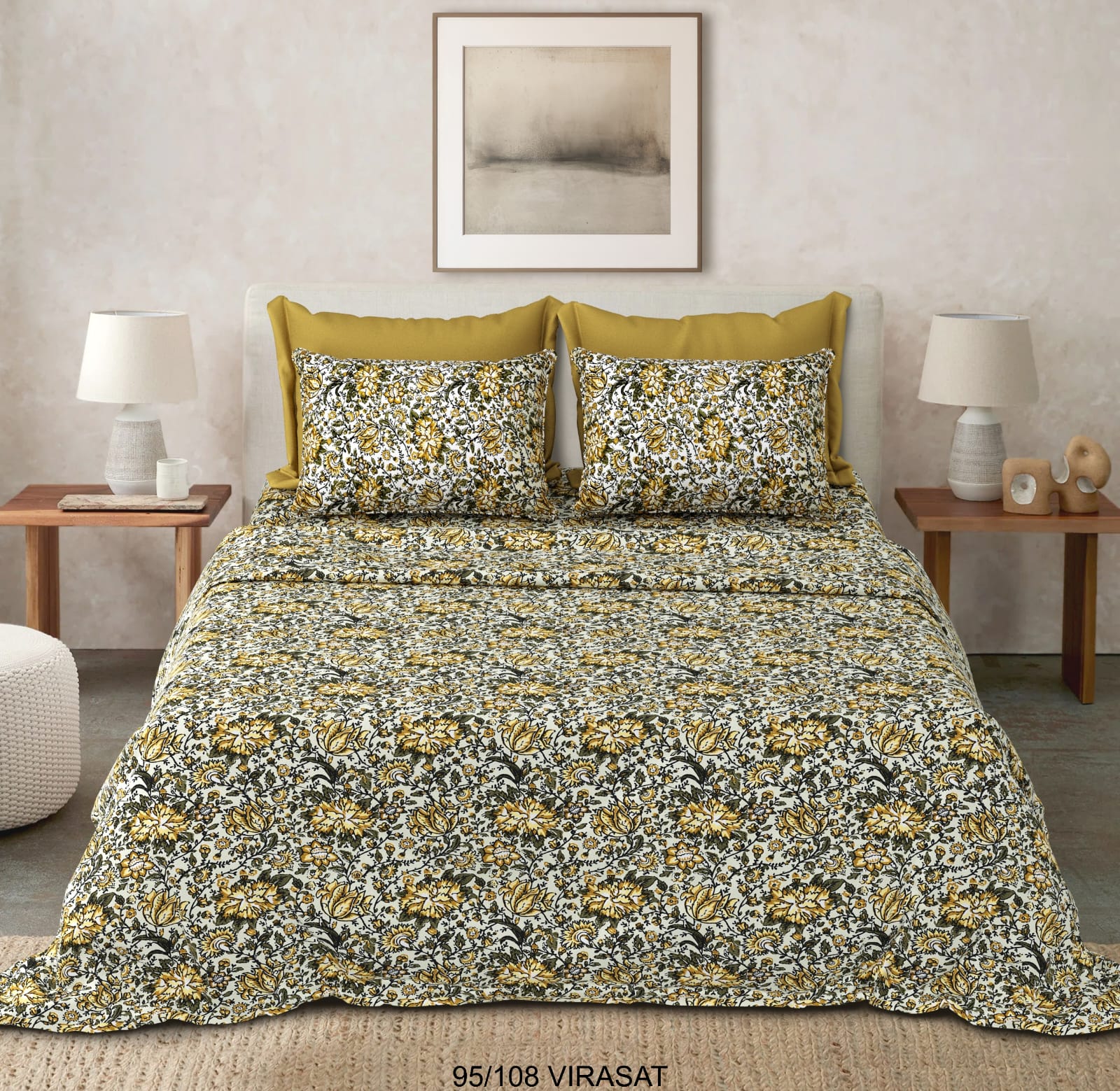 Cotton-Viscose Blend Double Bedsheet with 2 Pillow Covers