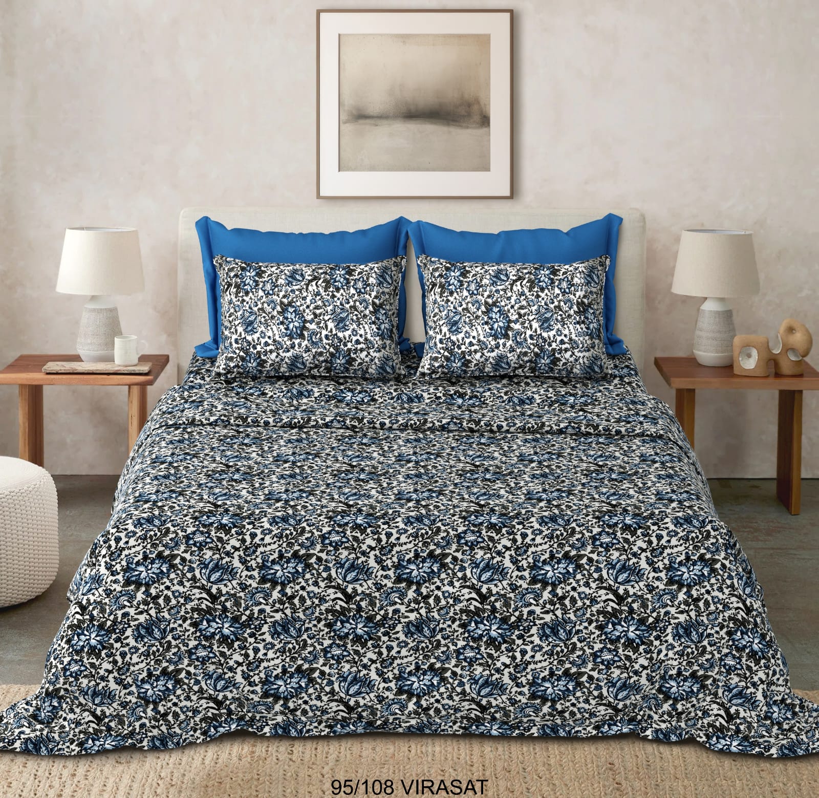 Cotton-Viscose Blend Double Bedsheet with 2 Pillow Covers
