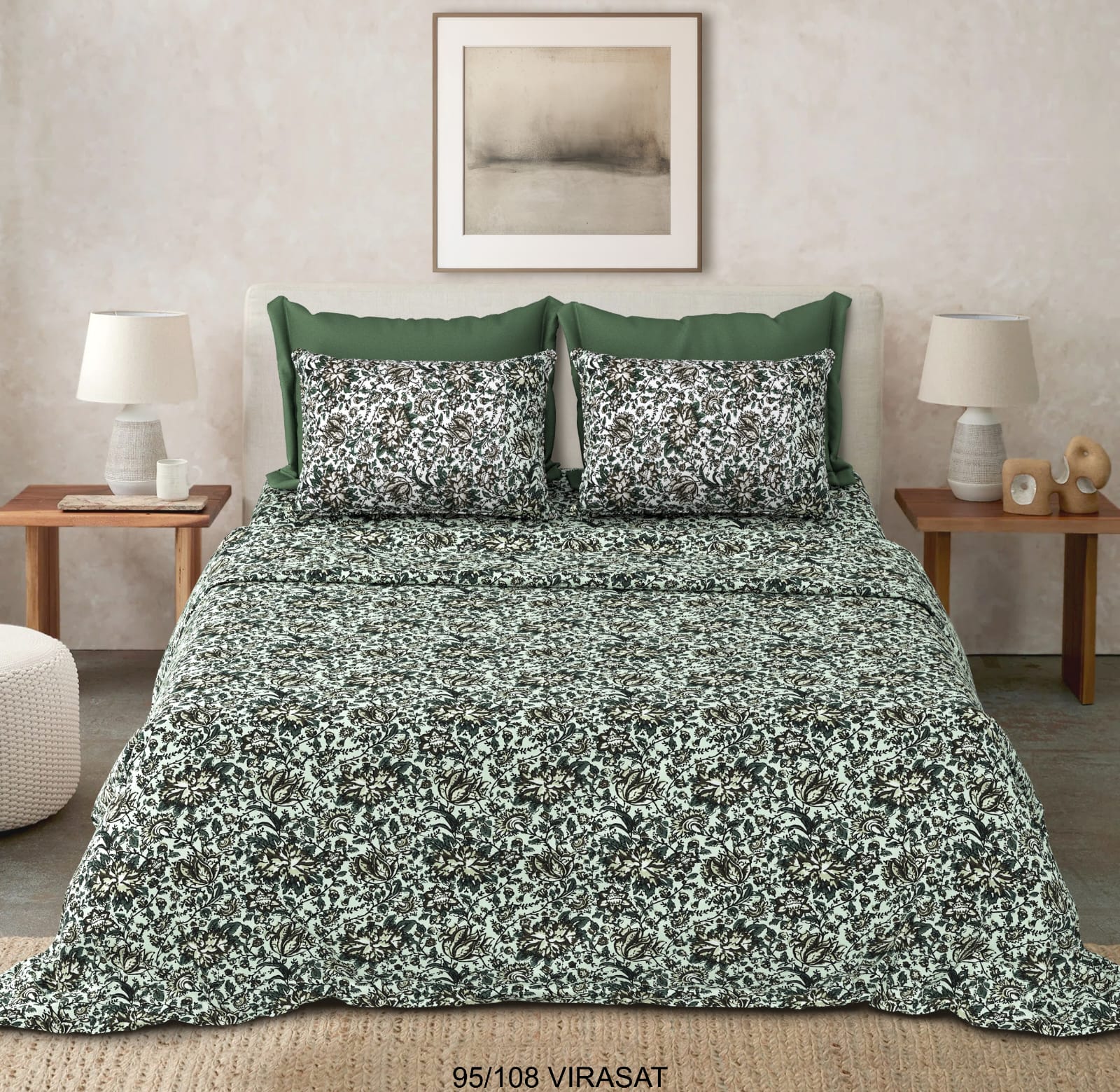 Cotton-Viscose Blend Double Bedsheet with 2 Pillow Covers