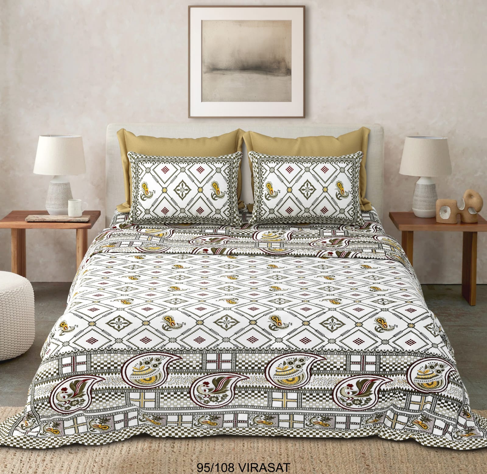 Cotton-Viscose Blend Double Bedsheet with 2 Pillow Covers