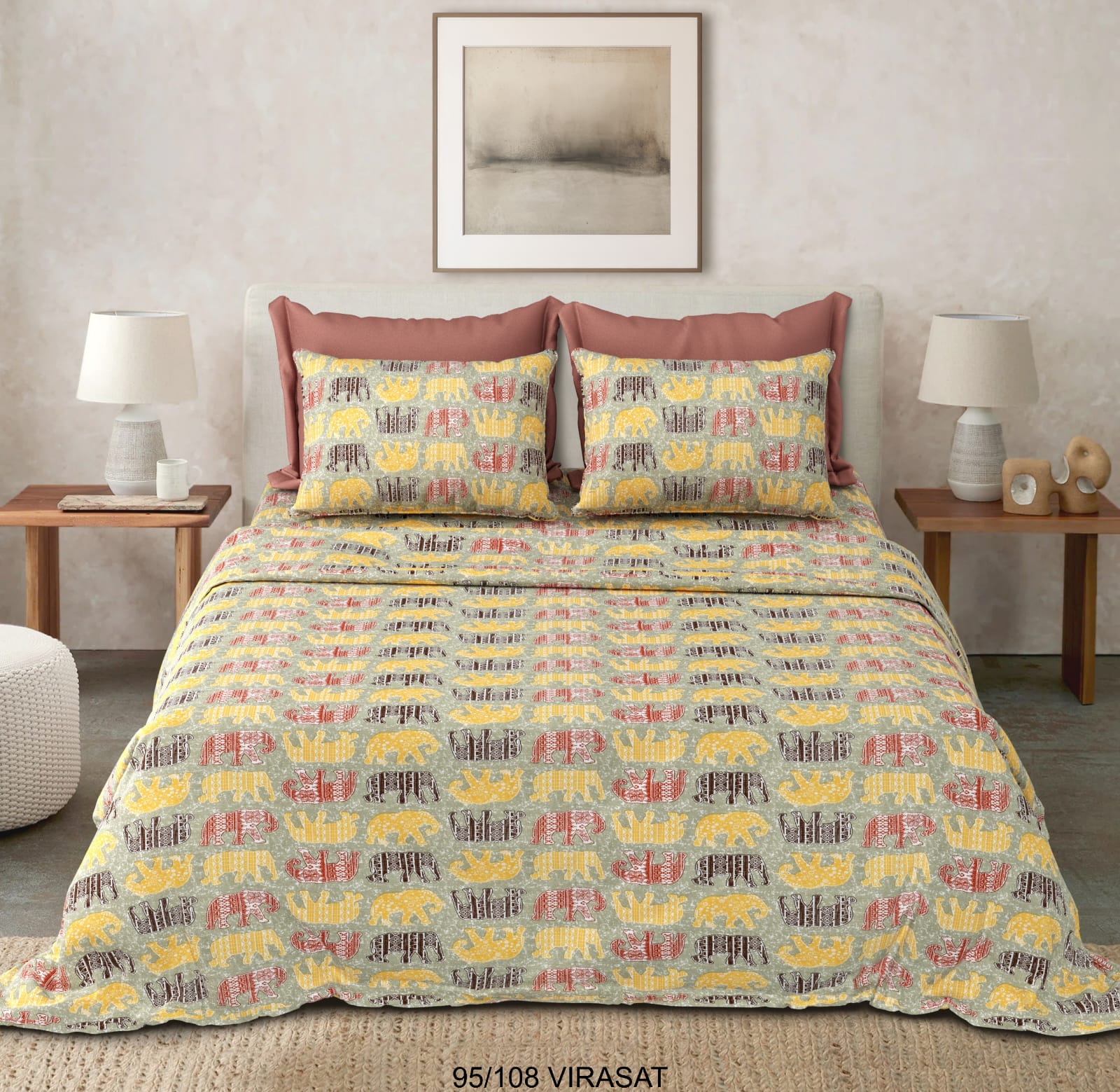 Cotton-Viscose Blend Double Bedsheet with 2 Pillow Covers