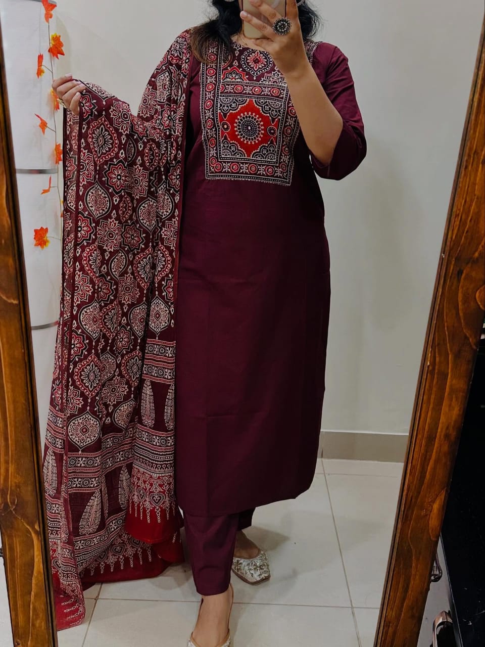 Cotton Work Kurti with Pant & Malmal Dupatta | Fully Stitched Set