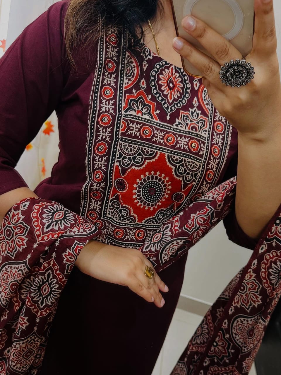 Cotton Work Kurti with Pant & Malmal Dupatta | Fully Stitched Set