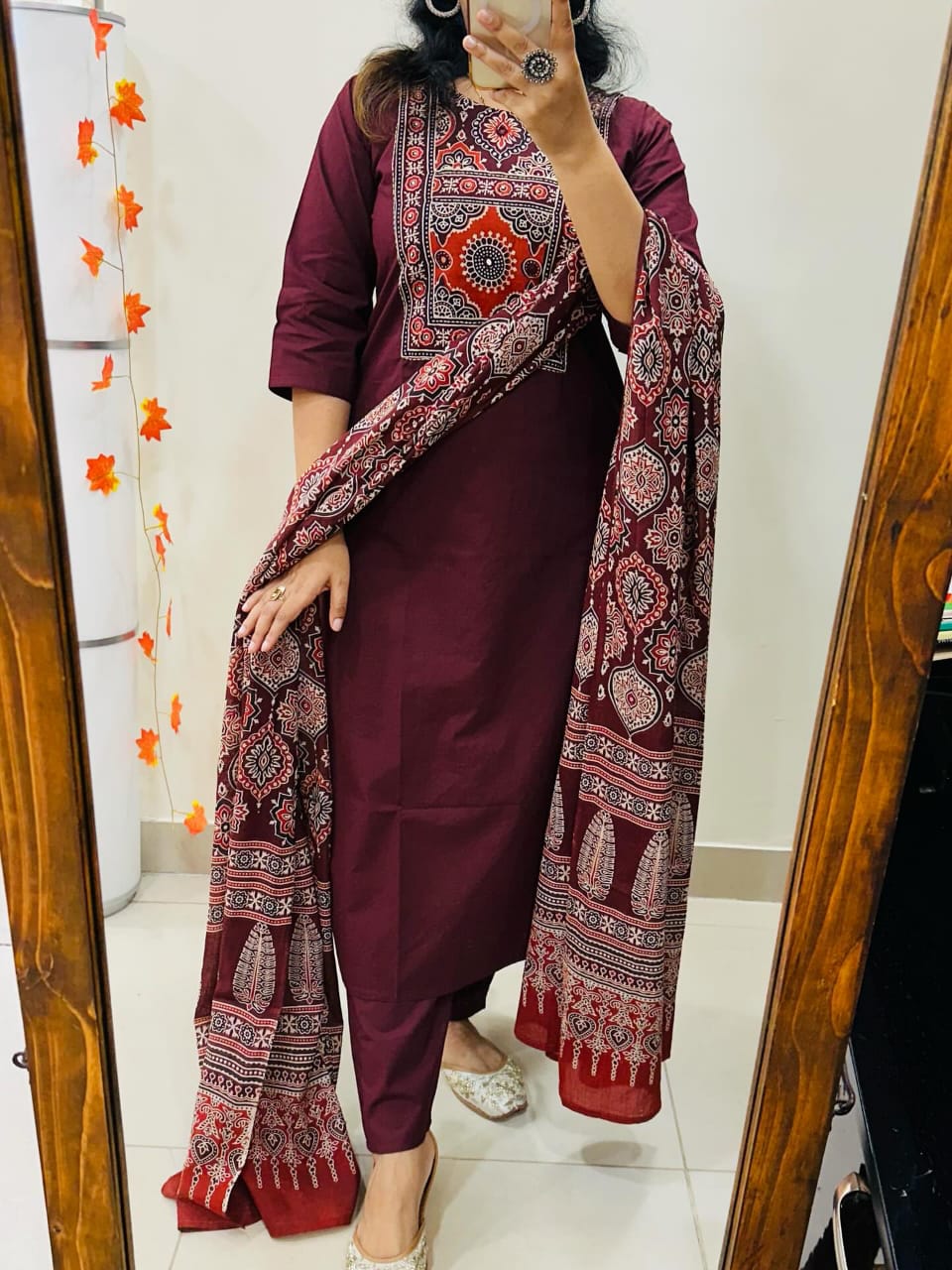 Cotton Work Kurti with Pant & Malmal Dupatta | Fully Stitched Set