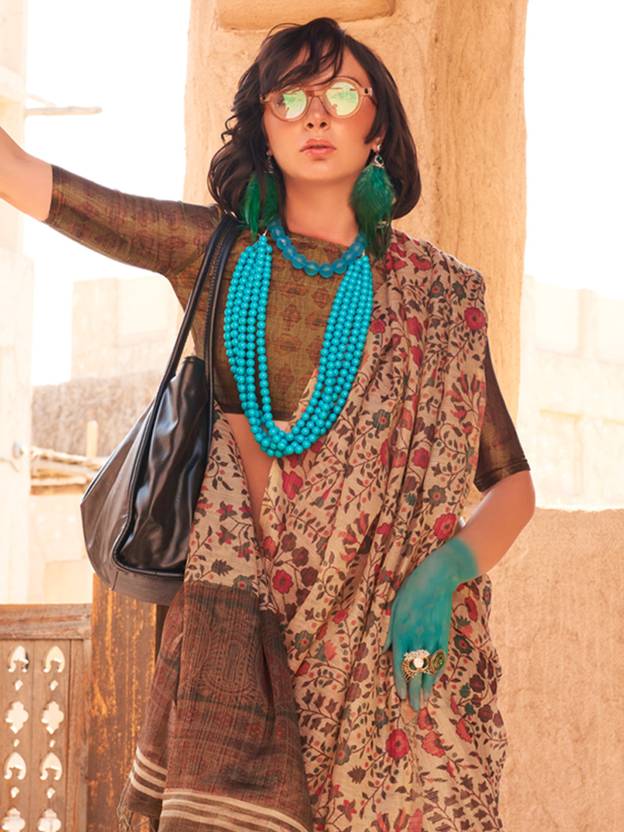 Cream Elegant Banarasi Tissue Saree with Unstitched Blouse Piece