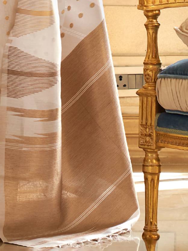 Cream Embroidered Banarasi Tissue Saree with Tassels