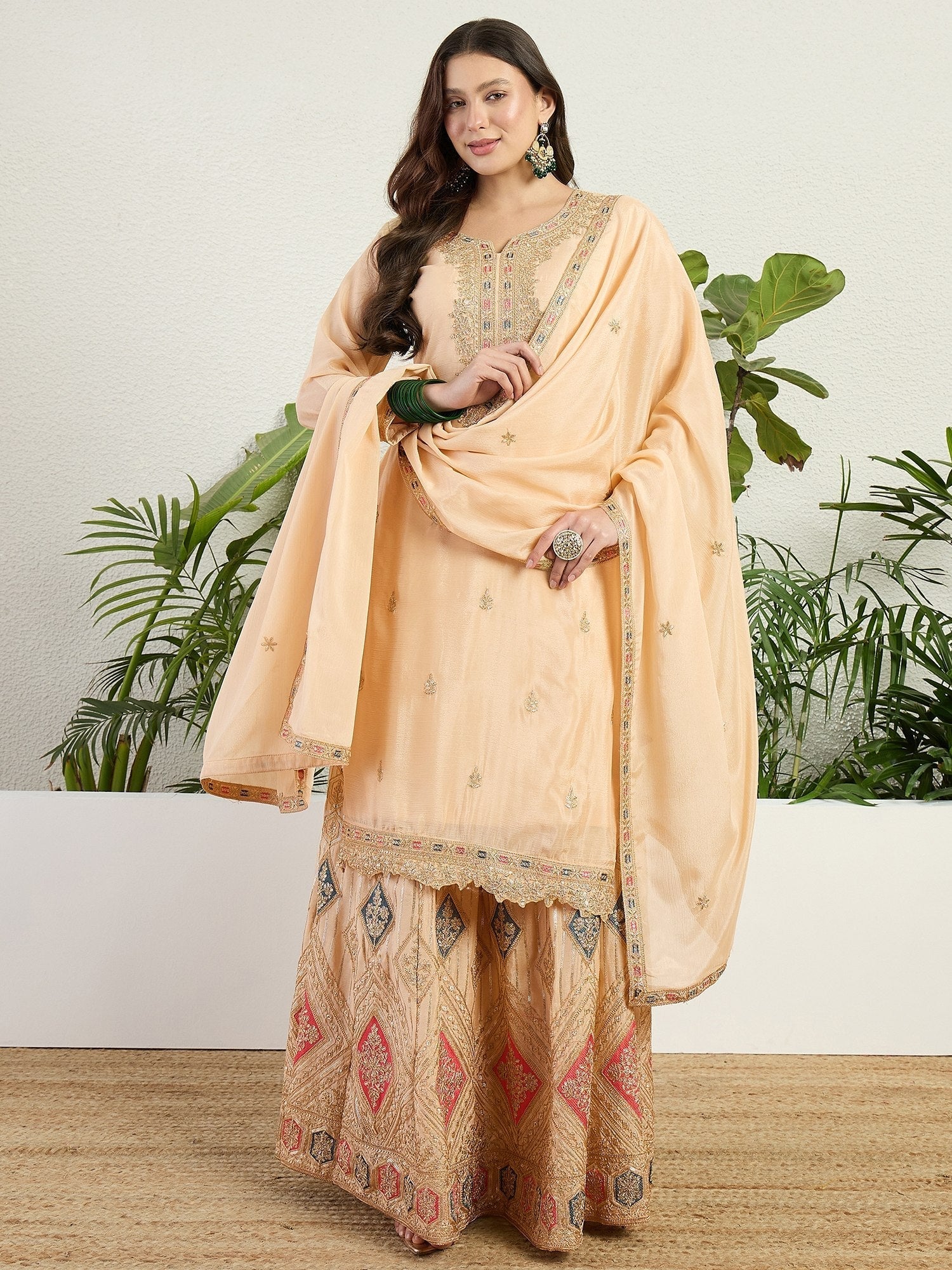 Cream Embroidered Lehenga Set
