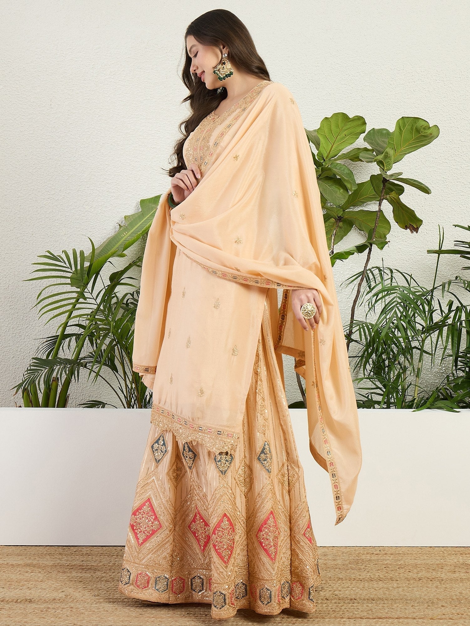 Cream Embroidered Lehenga Set