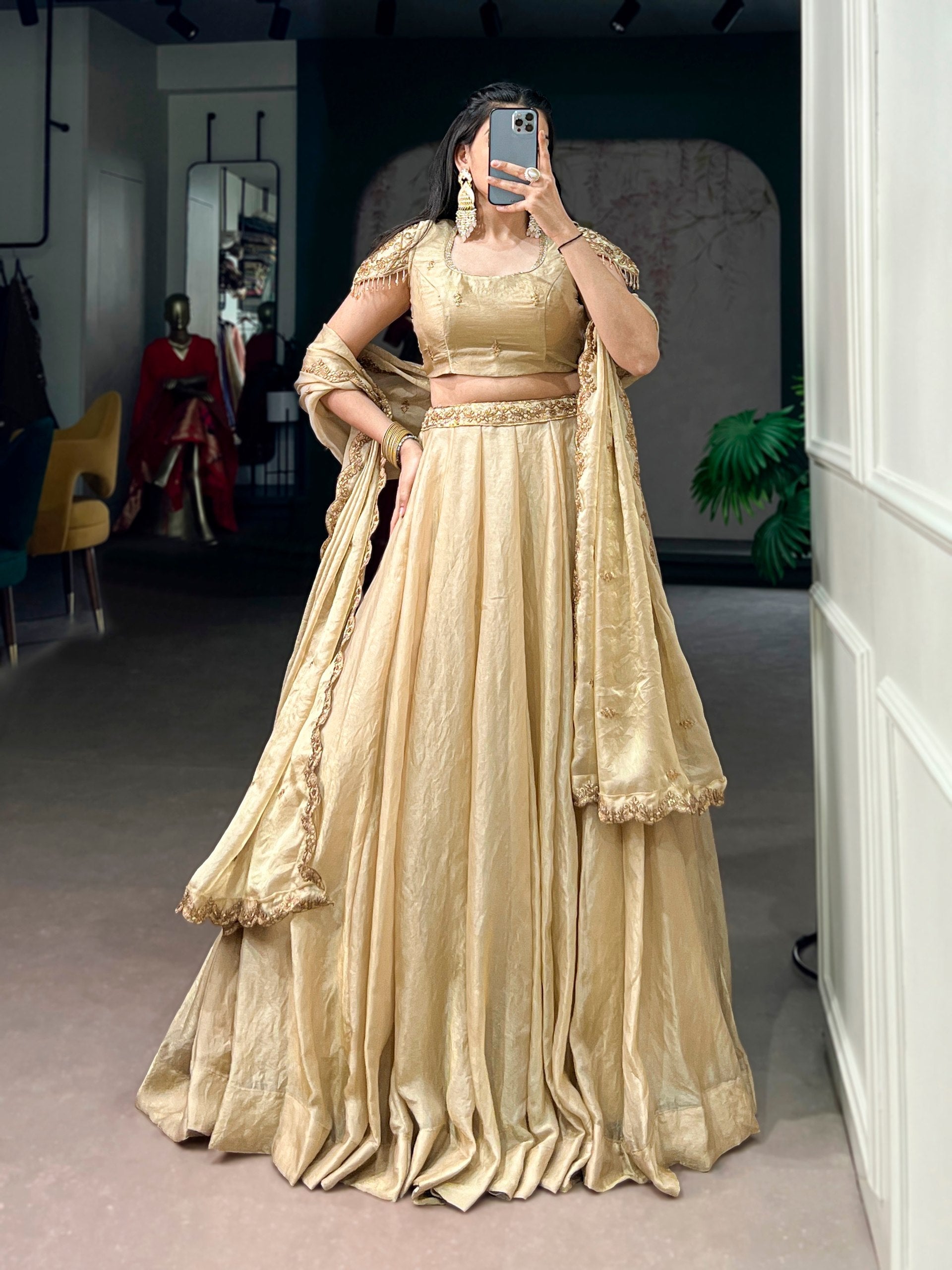 Cream Fendi Sequins Embroidered Lehenga Set