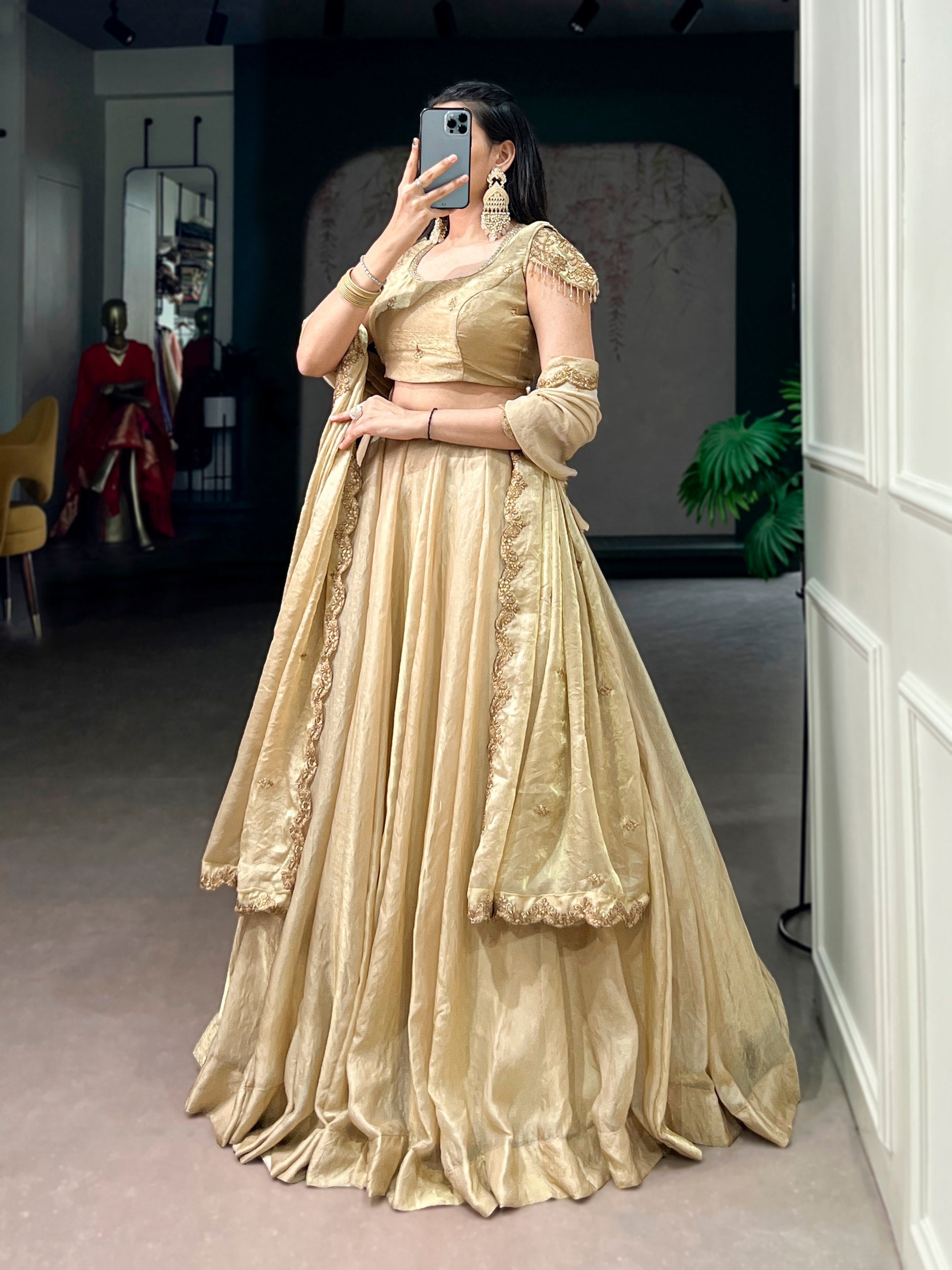 Cream Fendi Sequins Embroidered Lehenga Set