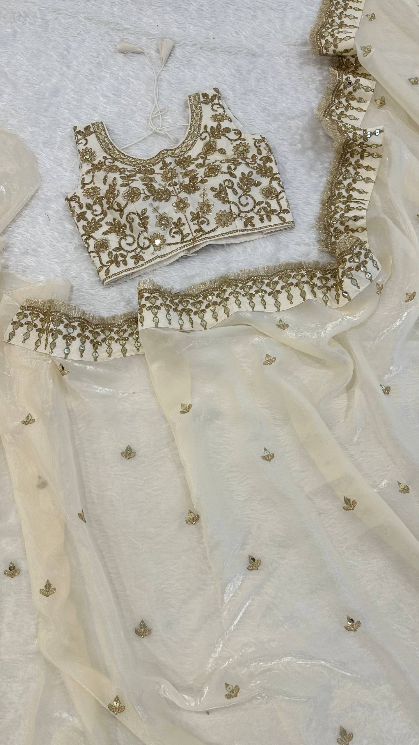 Cream Glass Satin Silk Saree