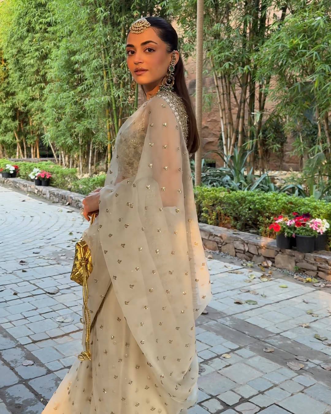 Cream Glass Satin Silk Saree