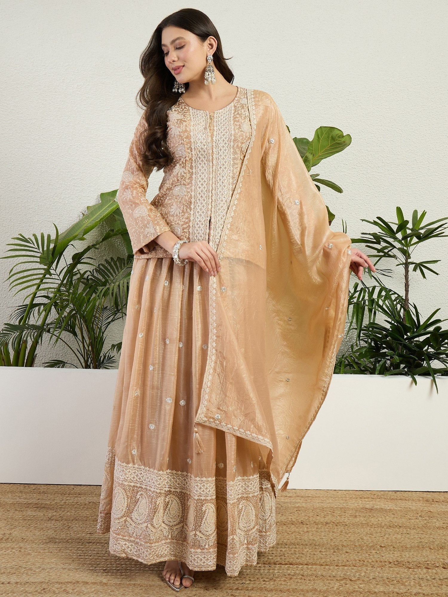 Cream Organza Lehenga Set