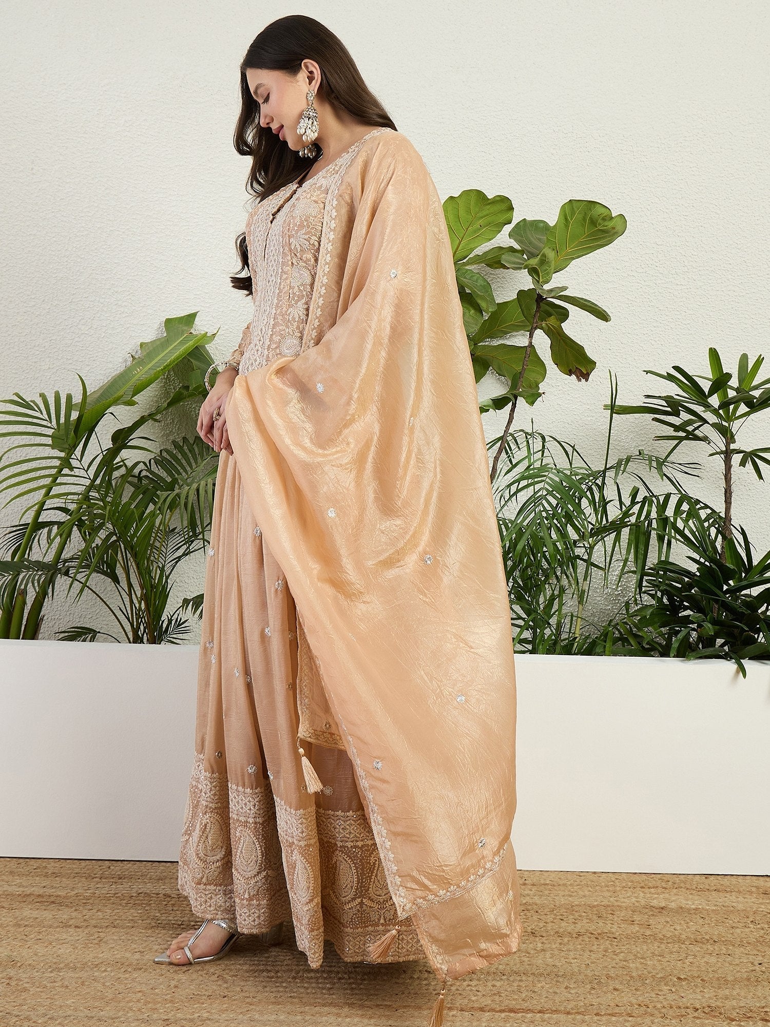 Cream Organza Lehenga Set
