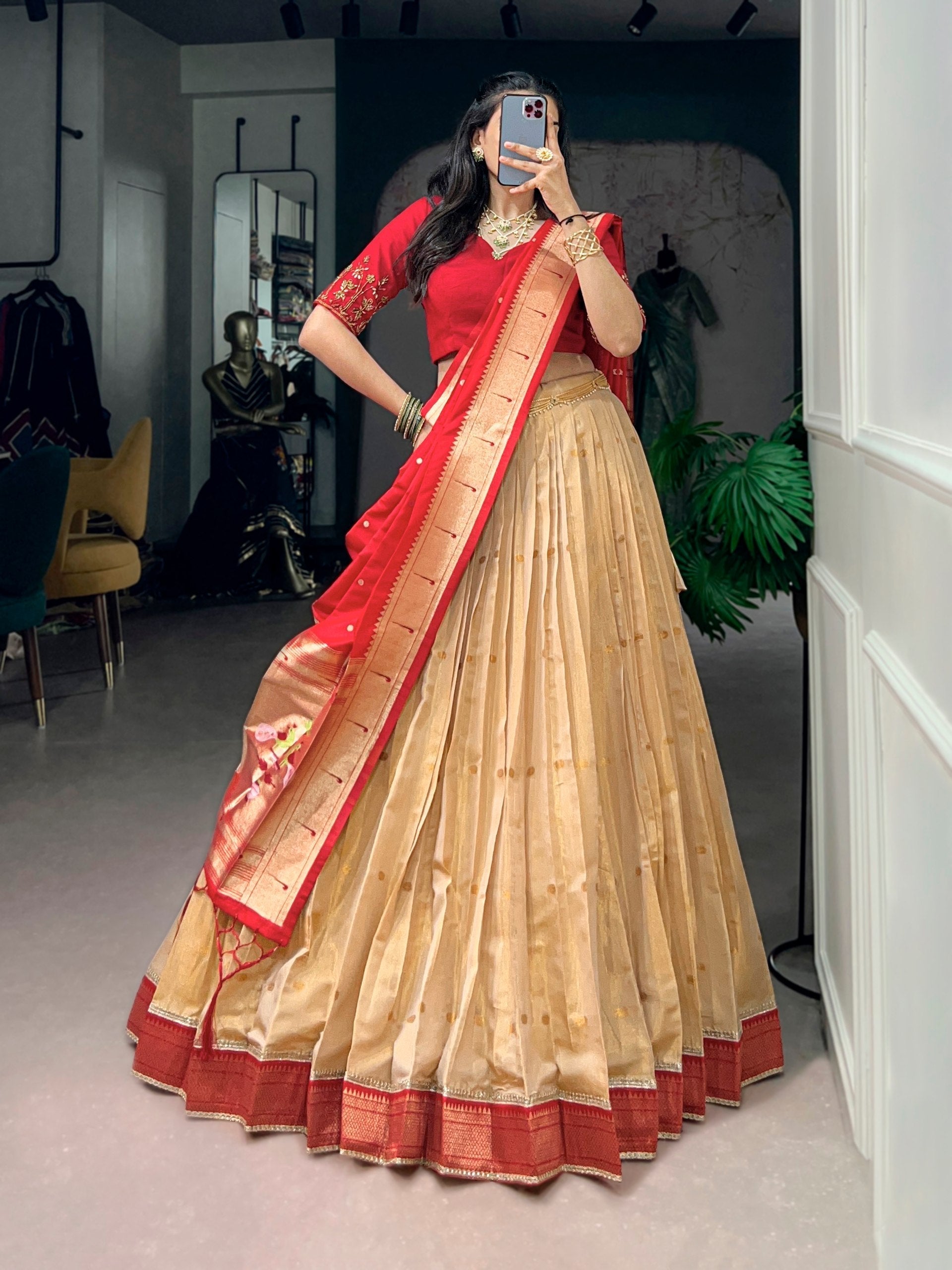Cream Paithani Wedding & Festive Lehenga