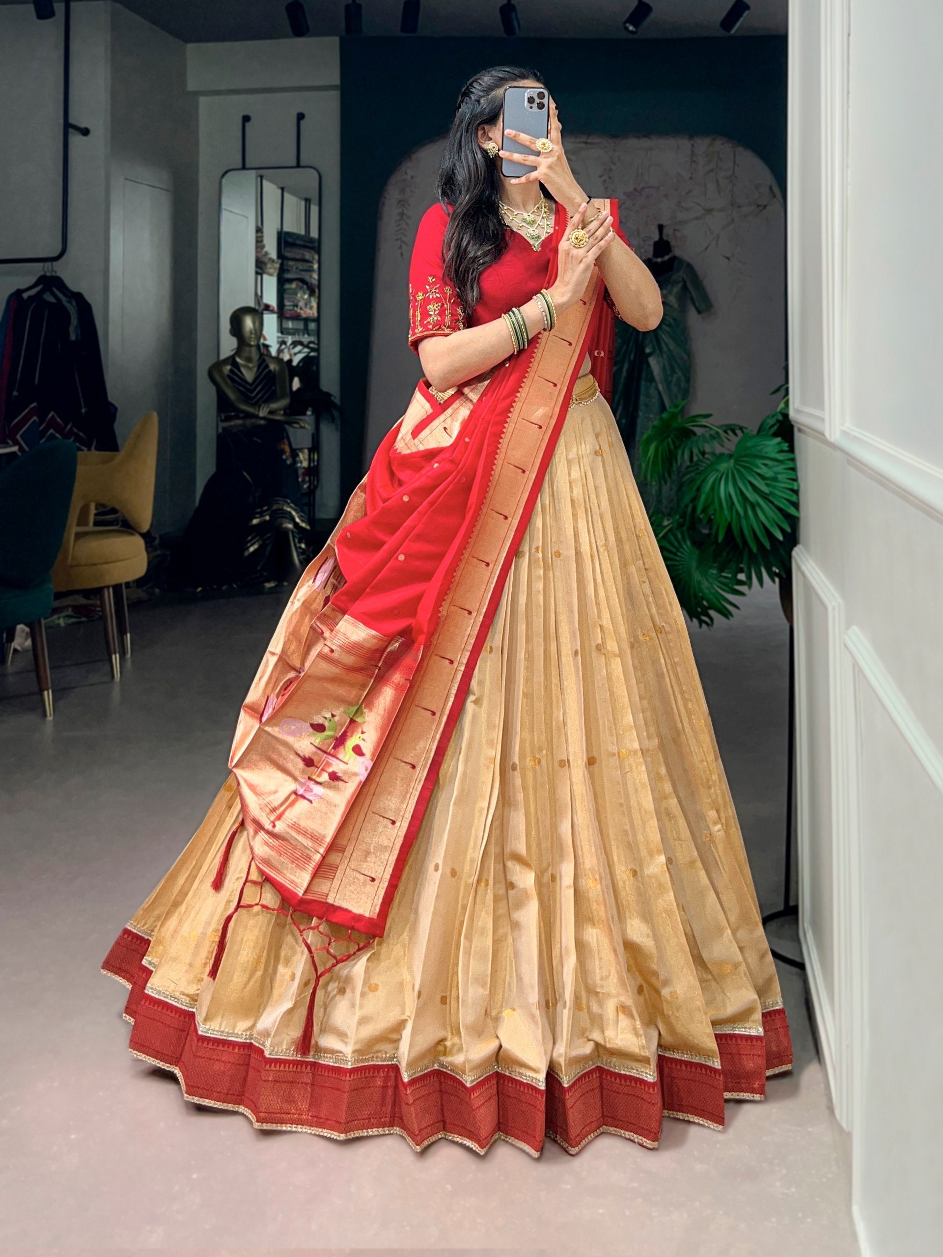 Cream Paithani Wedding & Festive Lehenga