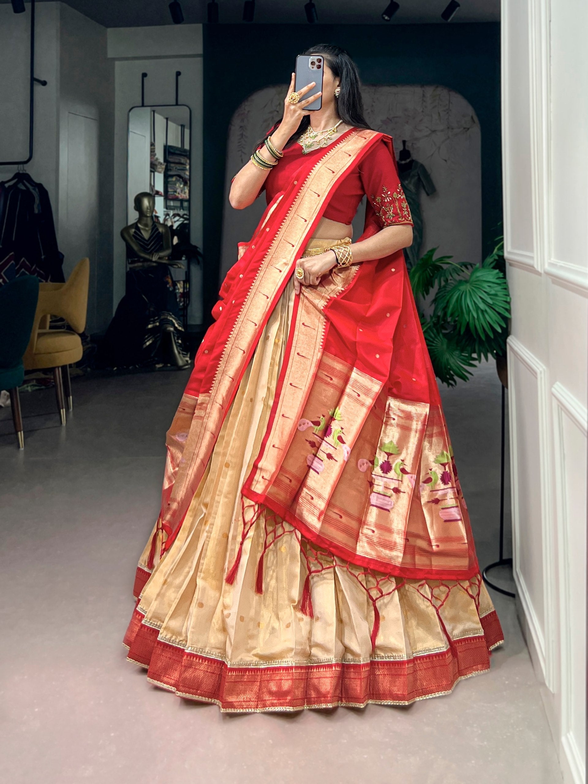 Cream Paithani Wedding & Festive Lehenga