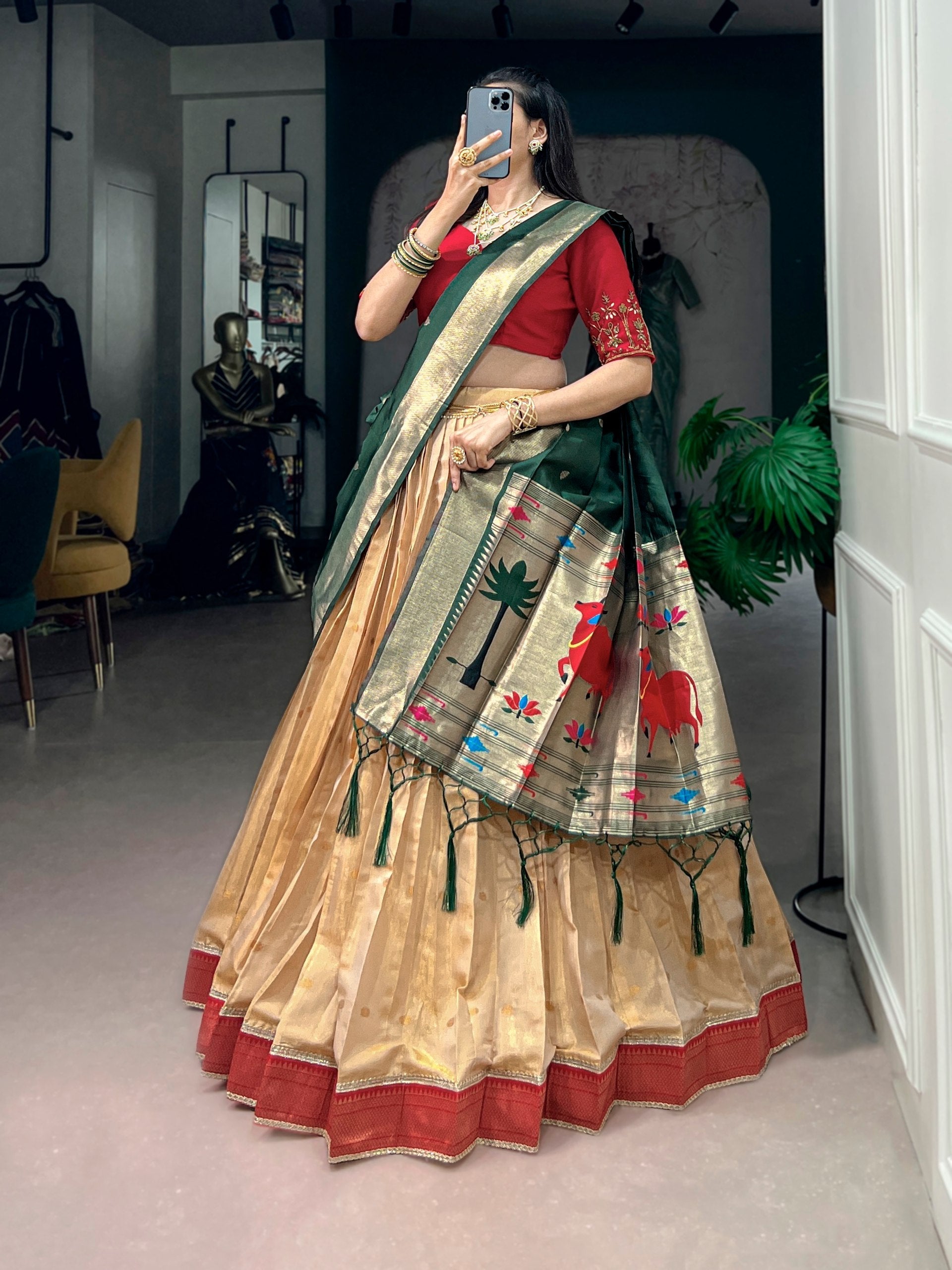 Cream Paithani Wedding & Festive Lehenga