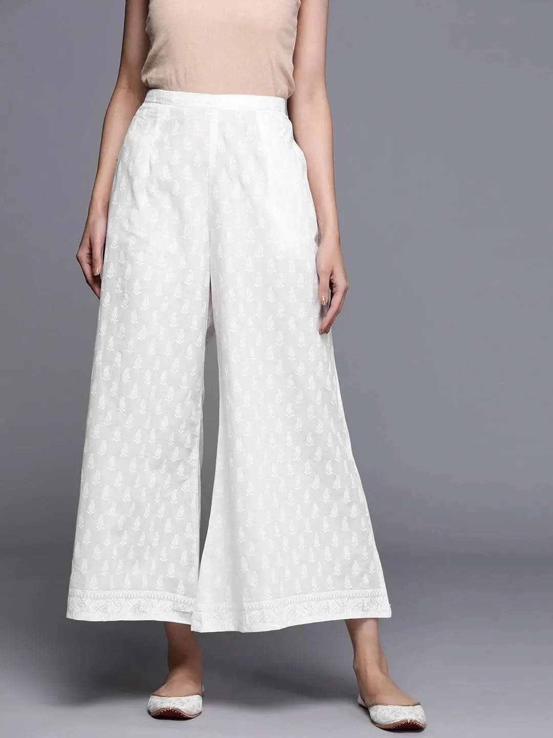 Anouk Cream Printed Cotton Palazzos