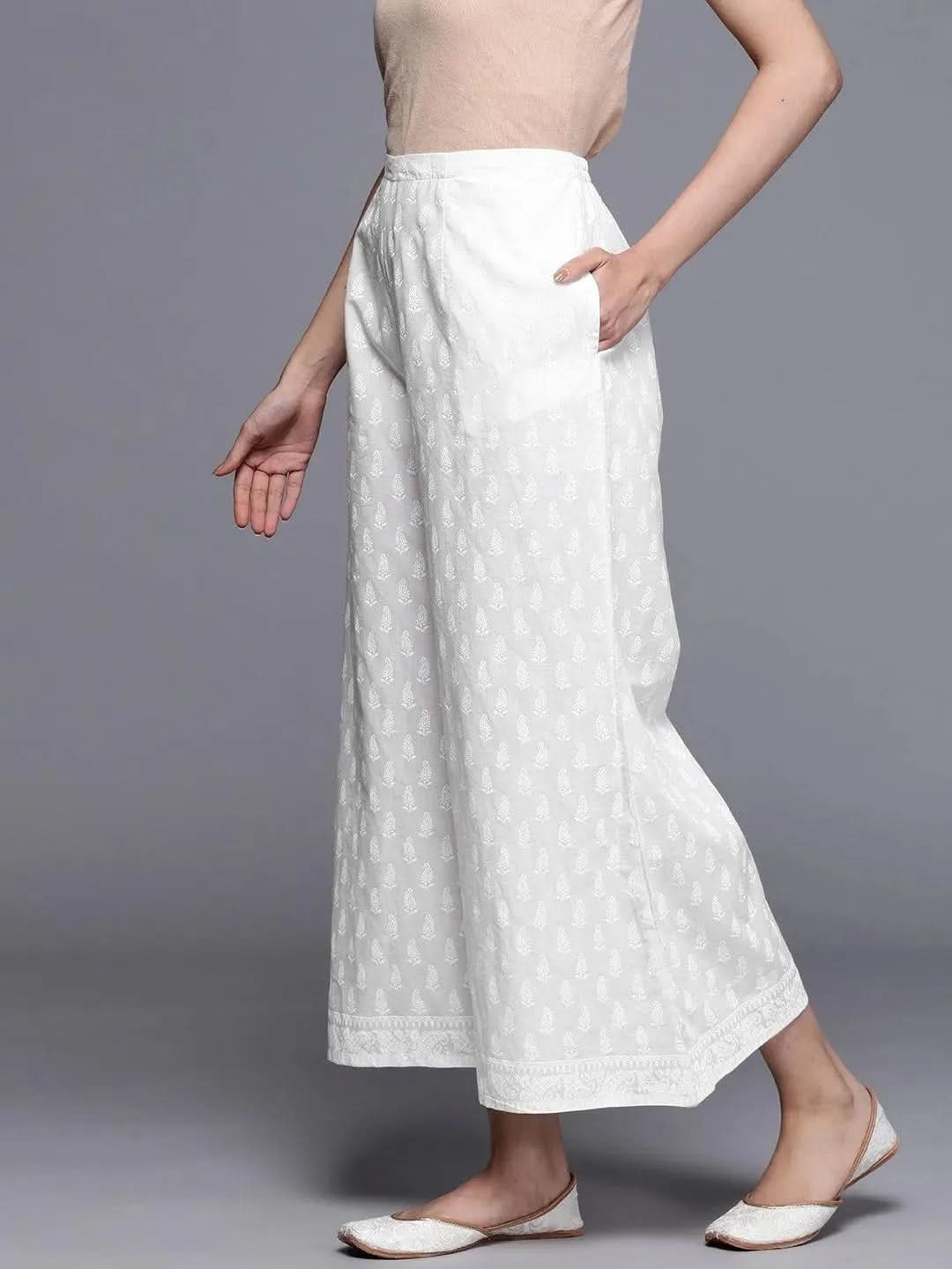 Anouk Cream Printed Cotton Palazzos