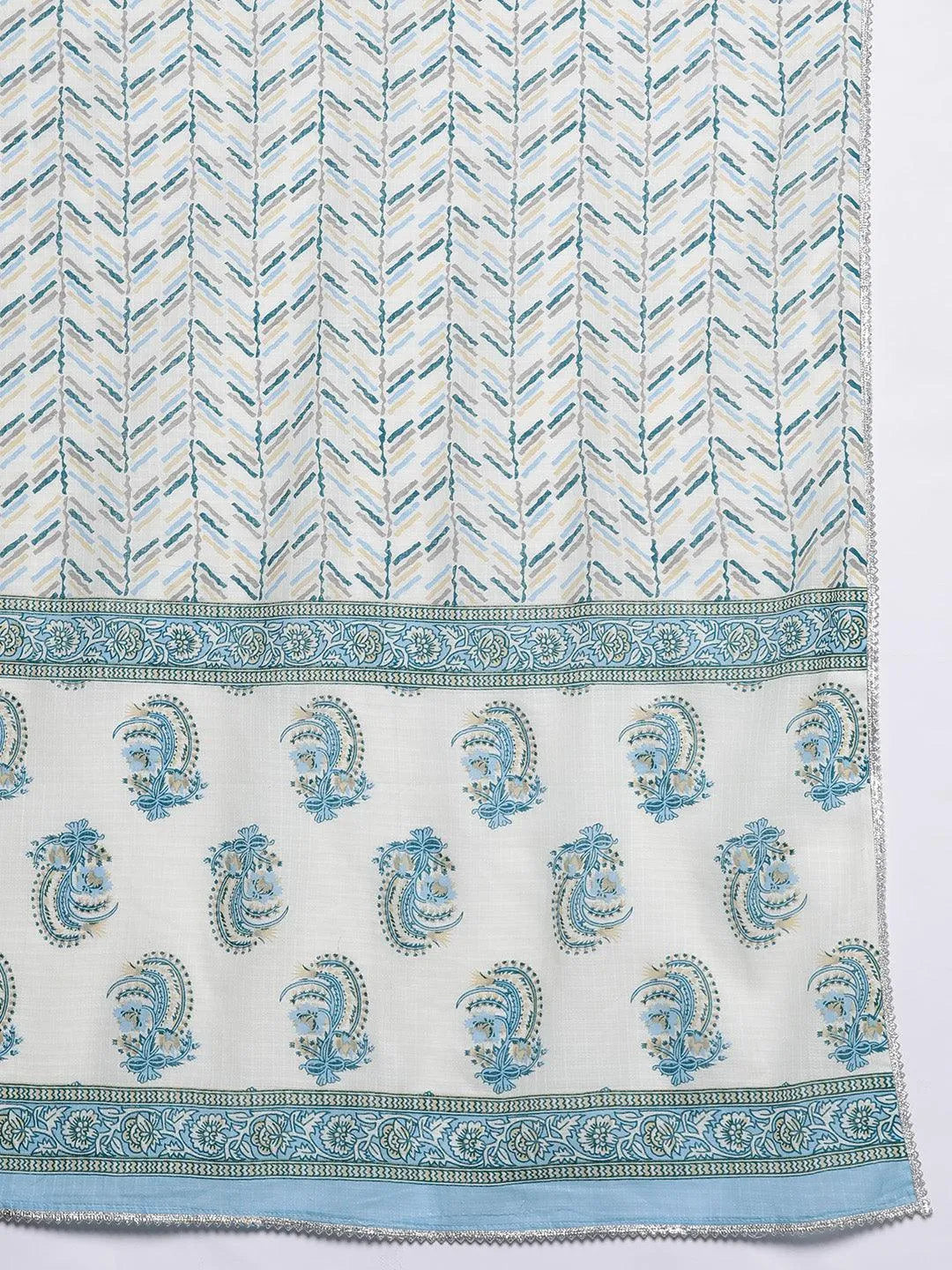 Anouk Cream Printed Cotton Straight Suit With Dupatta