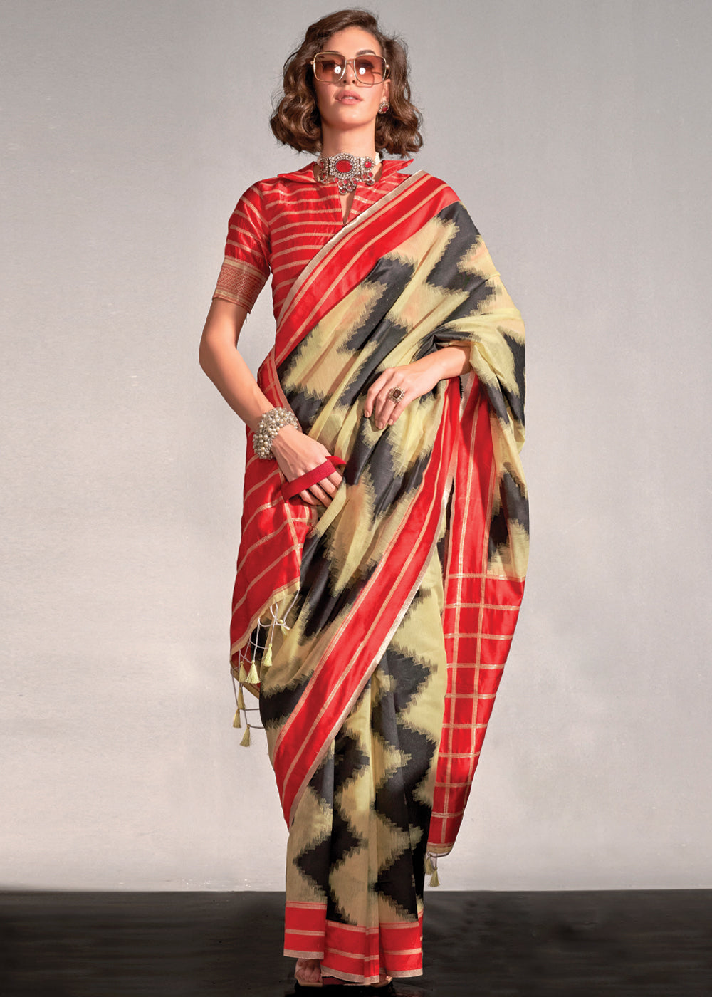 Cream Regal Banarasi Blended Silk Saree – Timeless Elegance for Grand Occasions