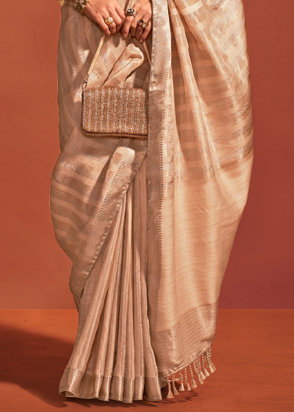 Cream Regal Banarasi Blended Silk Saree with Timeless Intricate Design