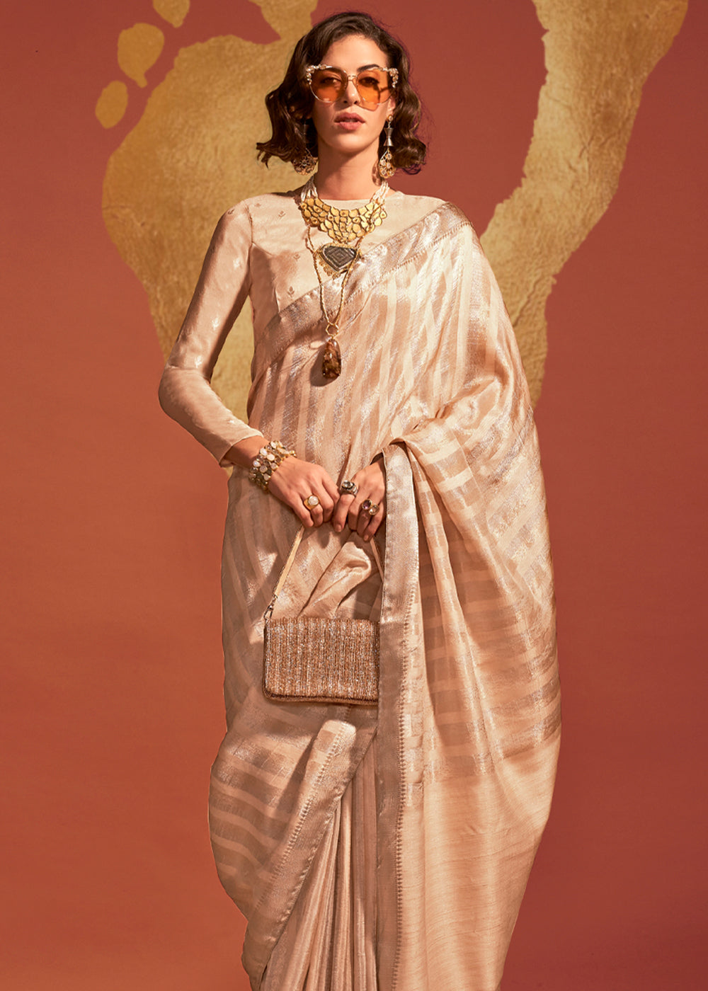 Cream Regal Banarasi Blended Silk Saree with Timeless Intricate Design