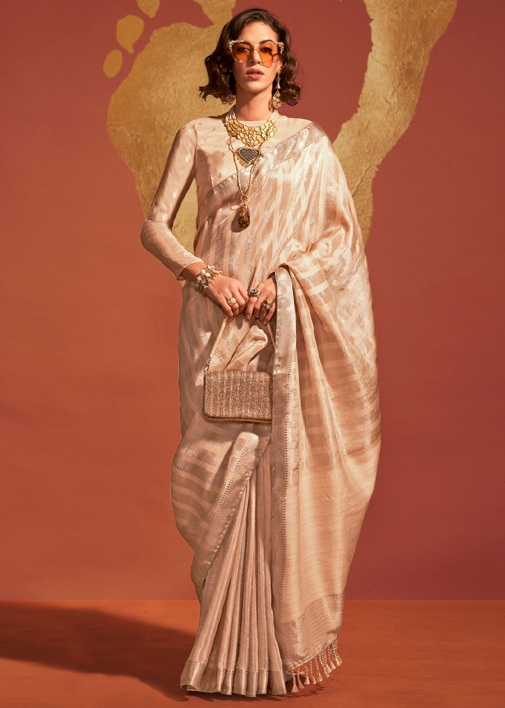 Cream Regal Banarasi Blended Silk Saree with Timeless Intricate Design