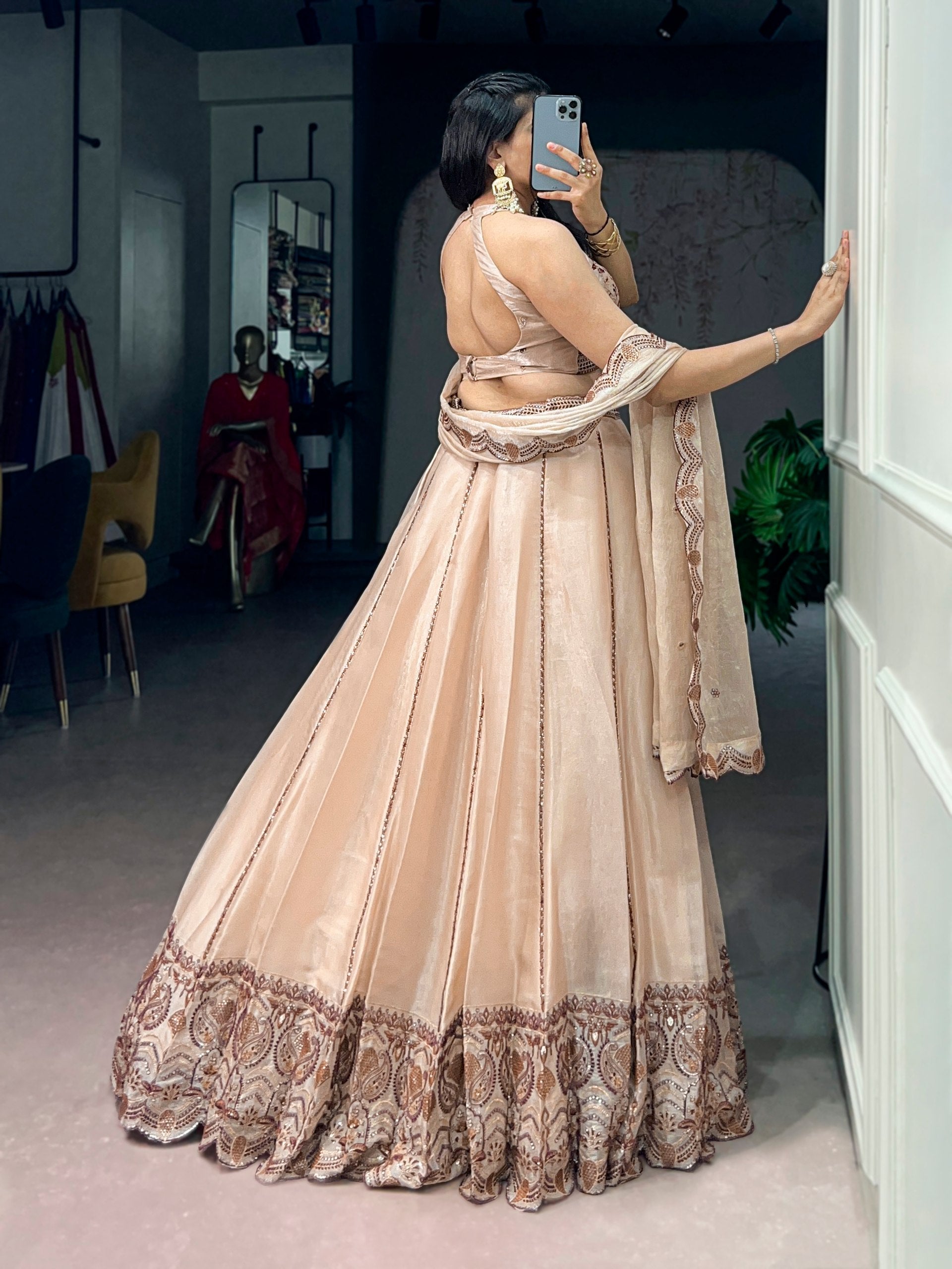 Cream Sequins Lehenga Set