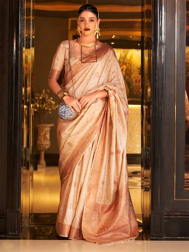Cream Stunning Bollywood Style Tussar Silk Saree