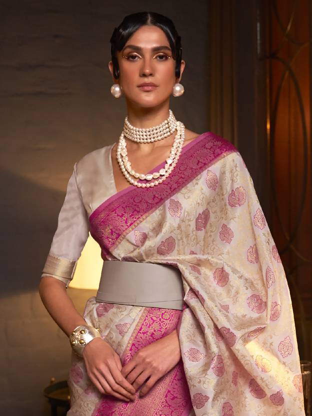 Cream Traditional Woven Kanjivaram Silk Blend Saree – Elegant & Versatile for All Occasions