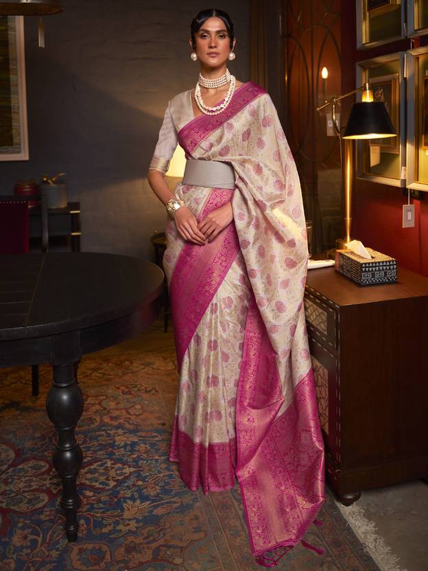 Cream Traditional Woven Kanjivaram Silk Blend Saree – Elegant & Versatile for All Occasions