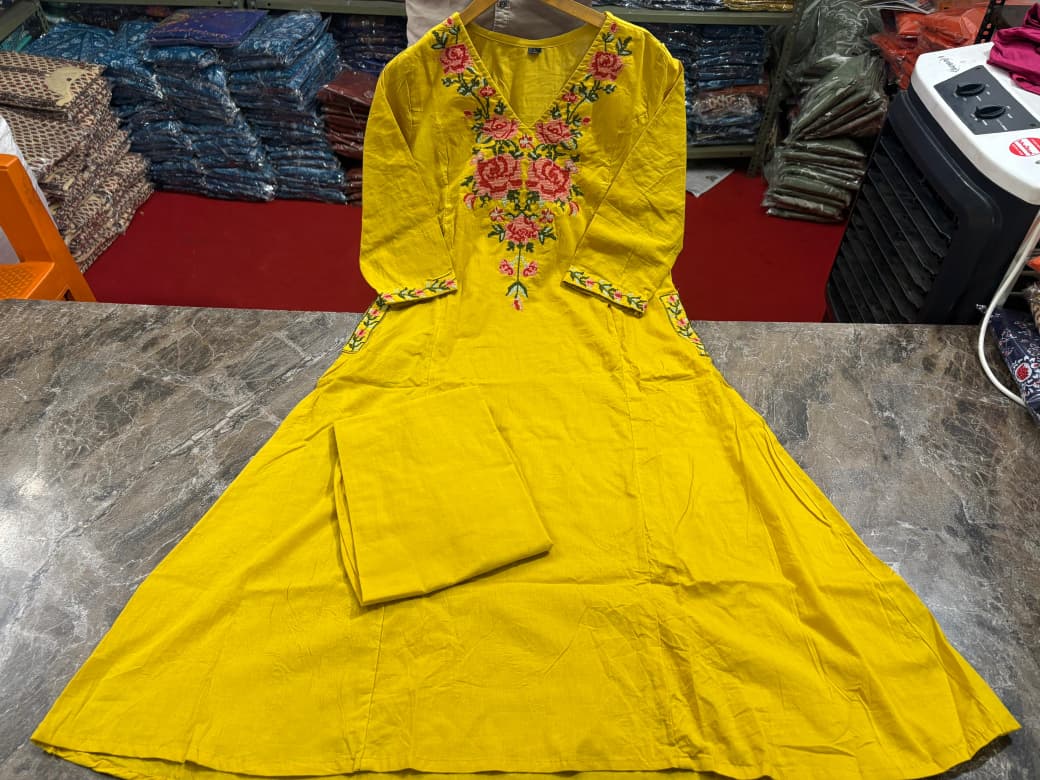 Cross Stitch Embroidered Cotton Co-Ord Set with Pockets
