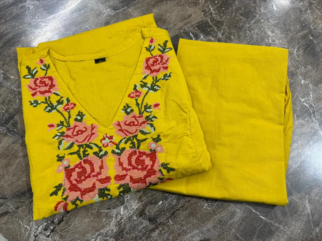 Cross Stitch Embroidered Cotton Co-Ord Set with Pockets