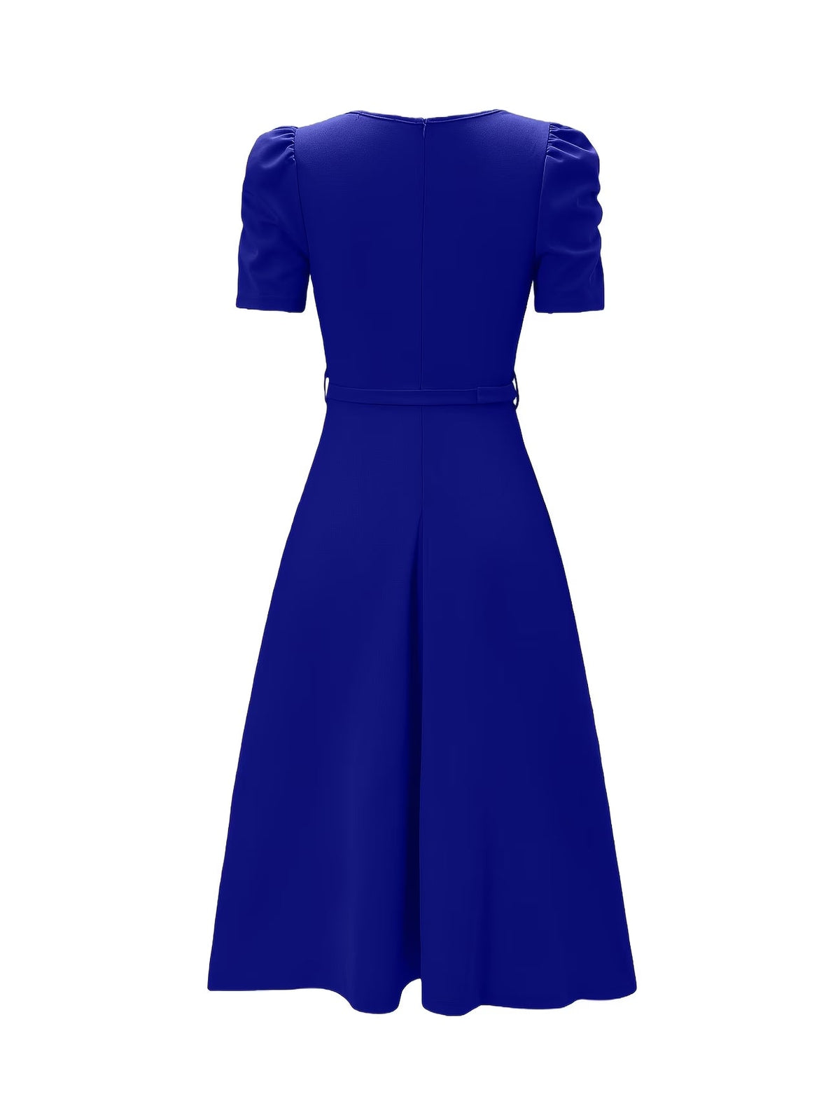 Women's Elegant V-Neck Ruffle Midi Dress with Waist Belt
