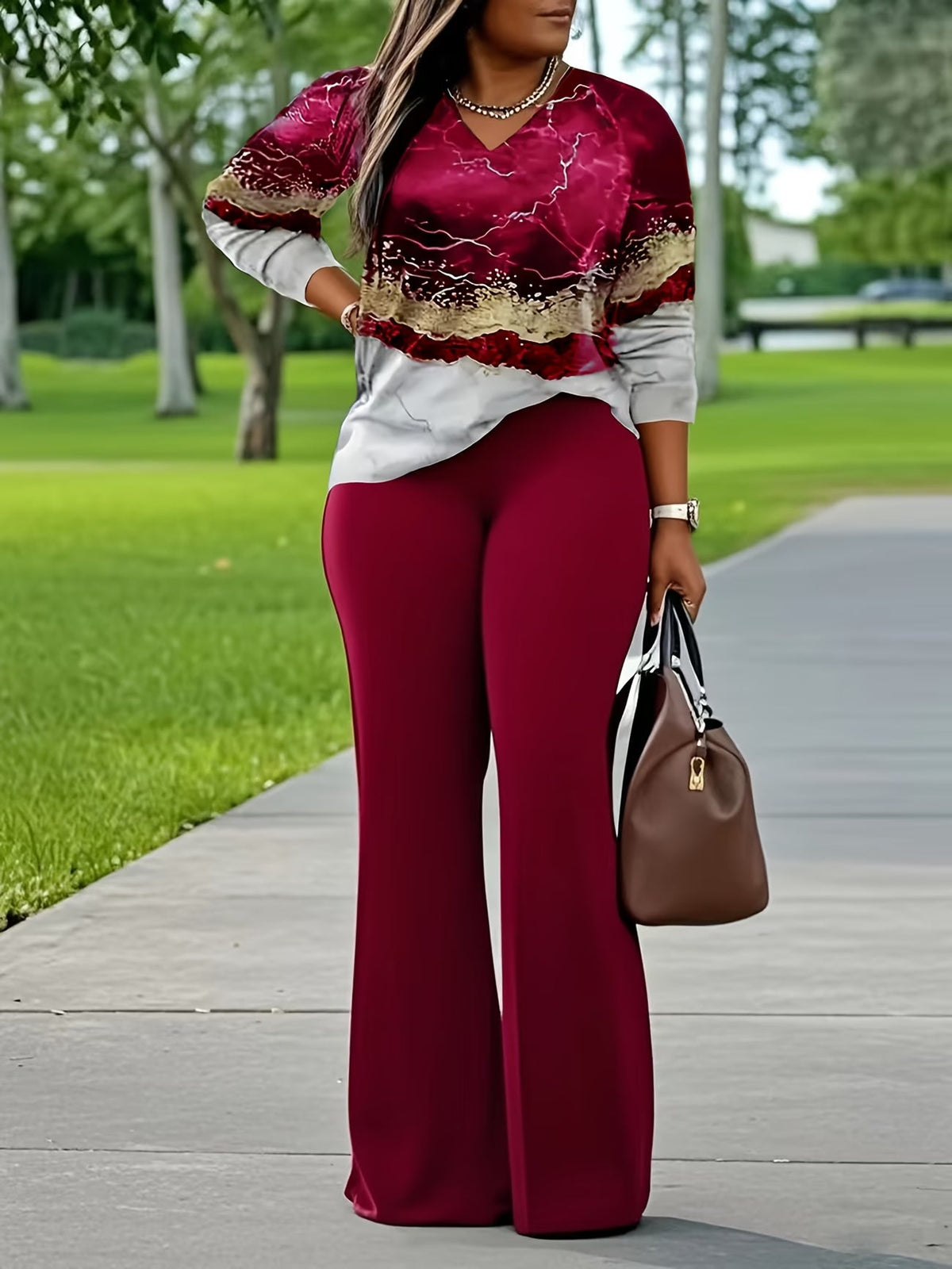 LuxePrint V-Neck Co-Ord Set
