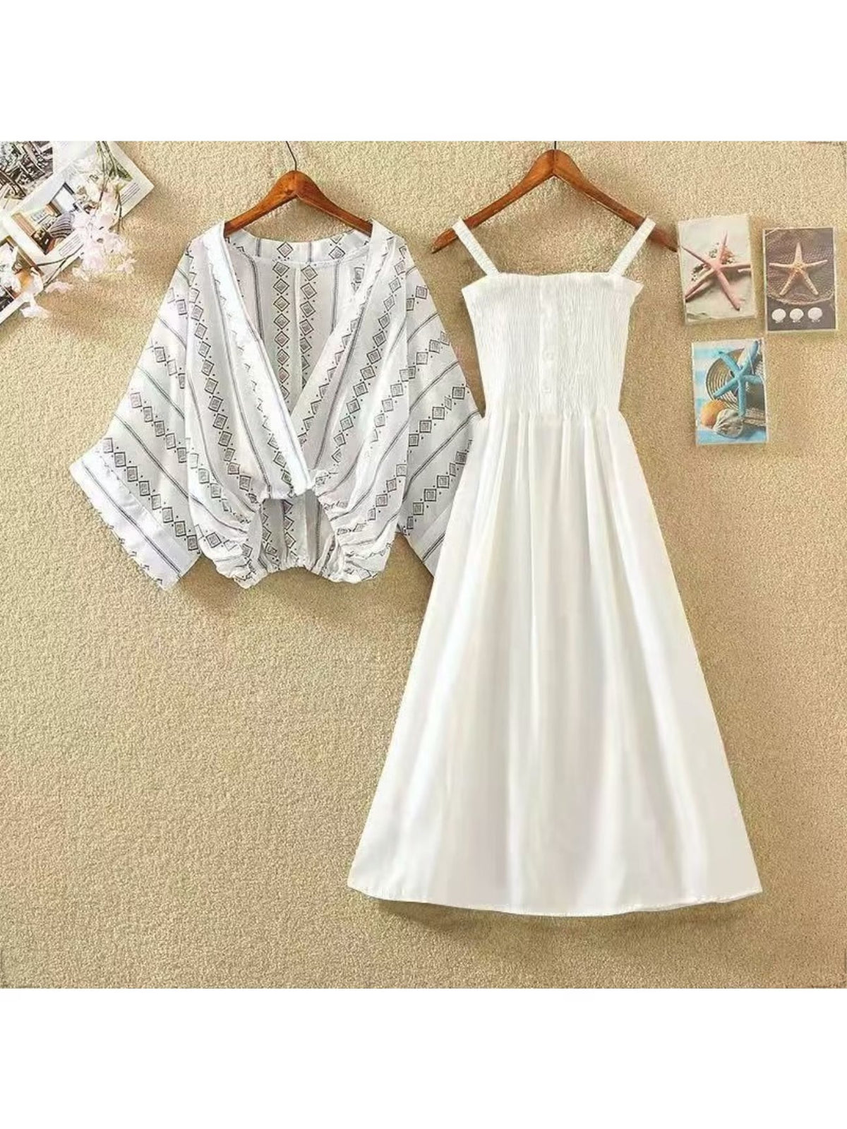 Women's Chiffon Waist-Cinched Dress & Layered Two-Piece Set