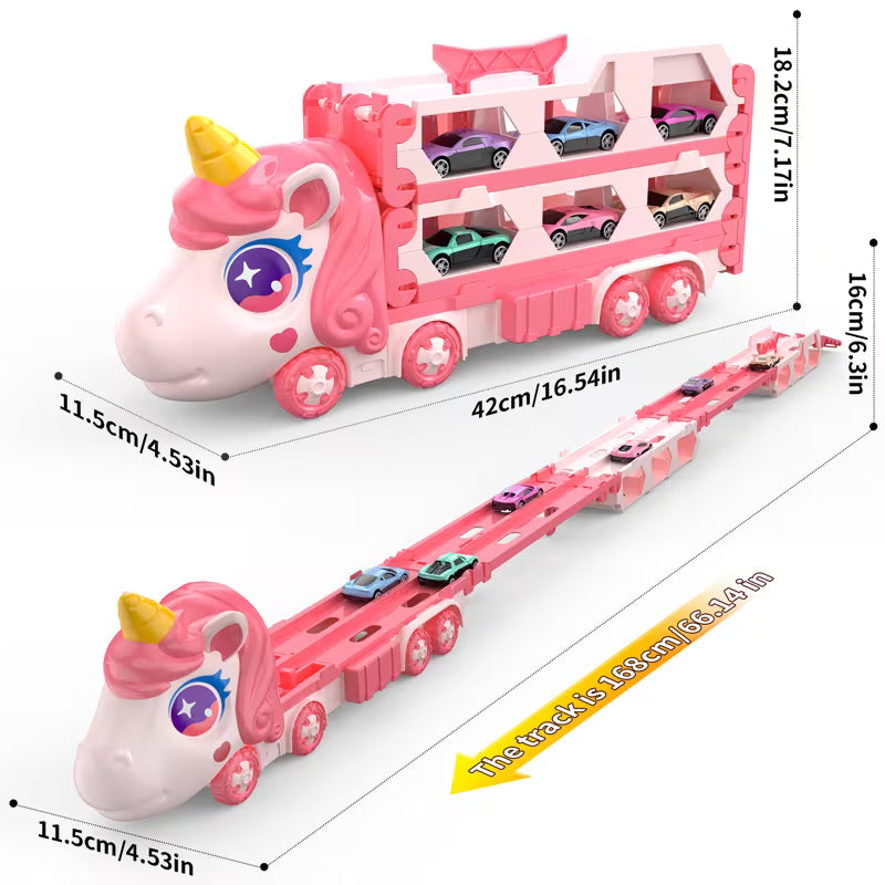 Kids Transport Truck Toy with Dual Tracks & 2 Metal Cars 🚛🏁