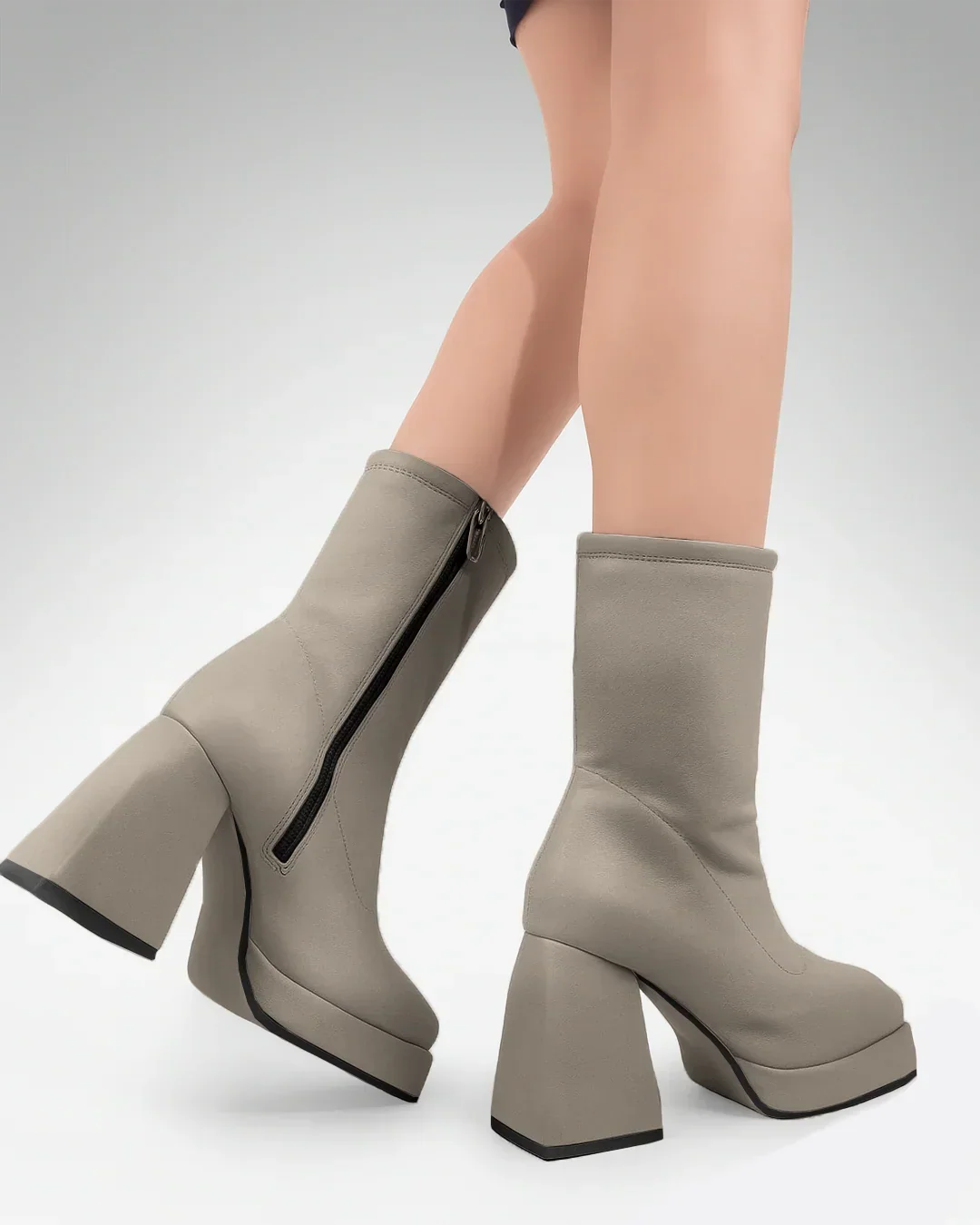 Mid Calf Slip-on Platform Ankle Cream Boots