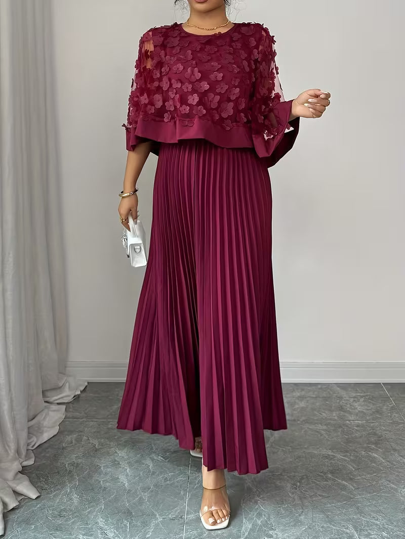 Women’s Elegant 3D Floral Appliqué Dress