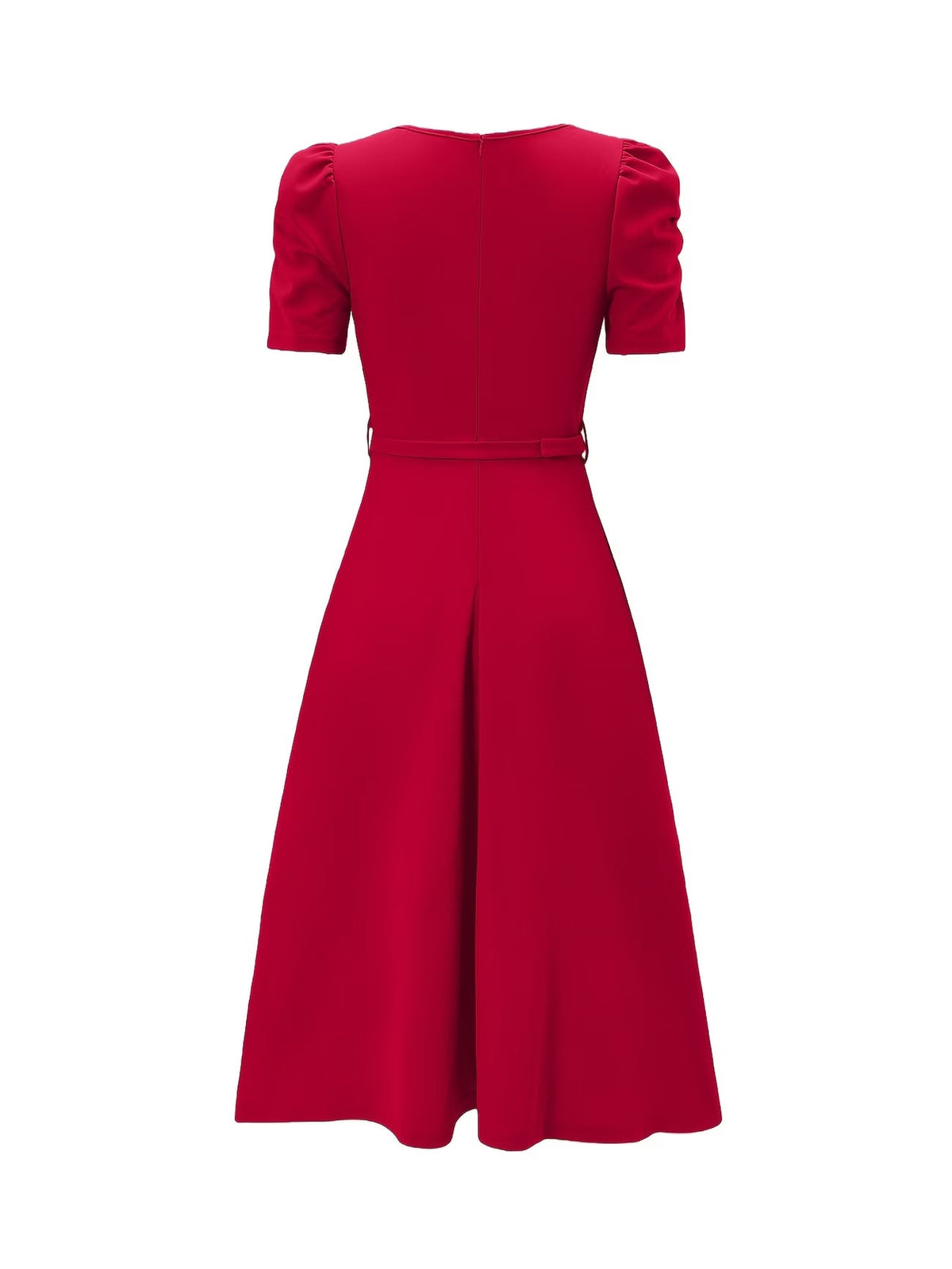 Women's Elegant V-Neck Ruffle Midi Dress with Waist Belt