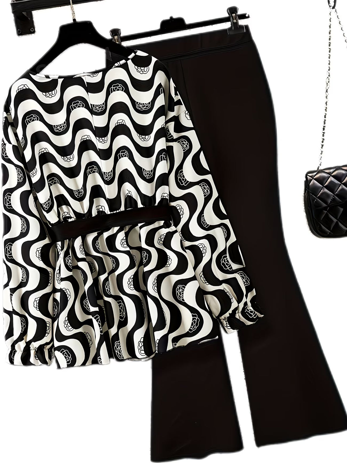 Women's Elegant Waist-Tied Top & Flared Pants Two-Piece Set