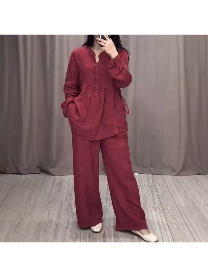 Plus Size Long Sleeve Top & Wide Leg Pants Set